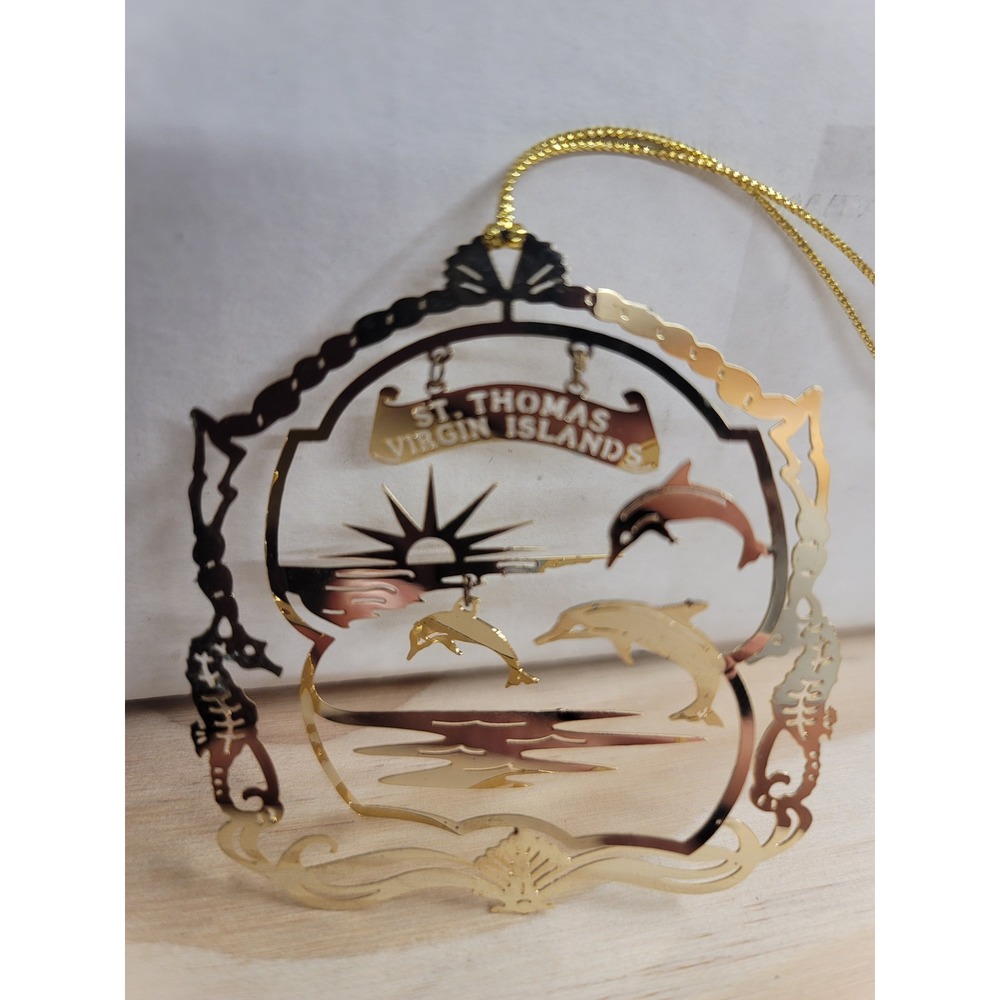 St. Thomas Virgin Islands 24K Gold Finish Brass Dolphin Ornament‎ Souvenir